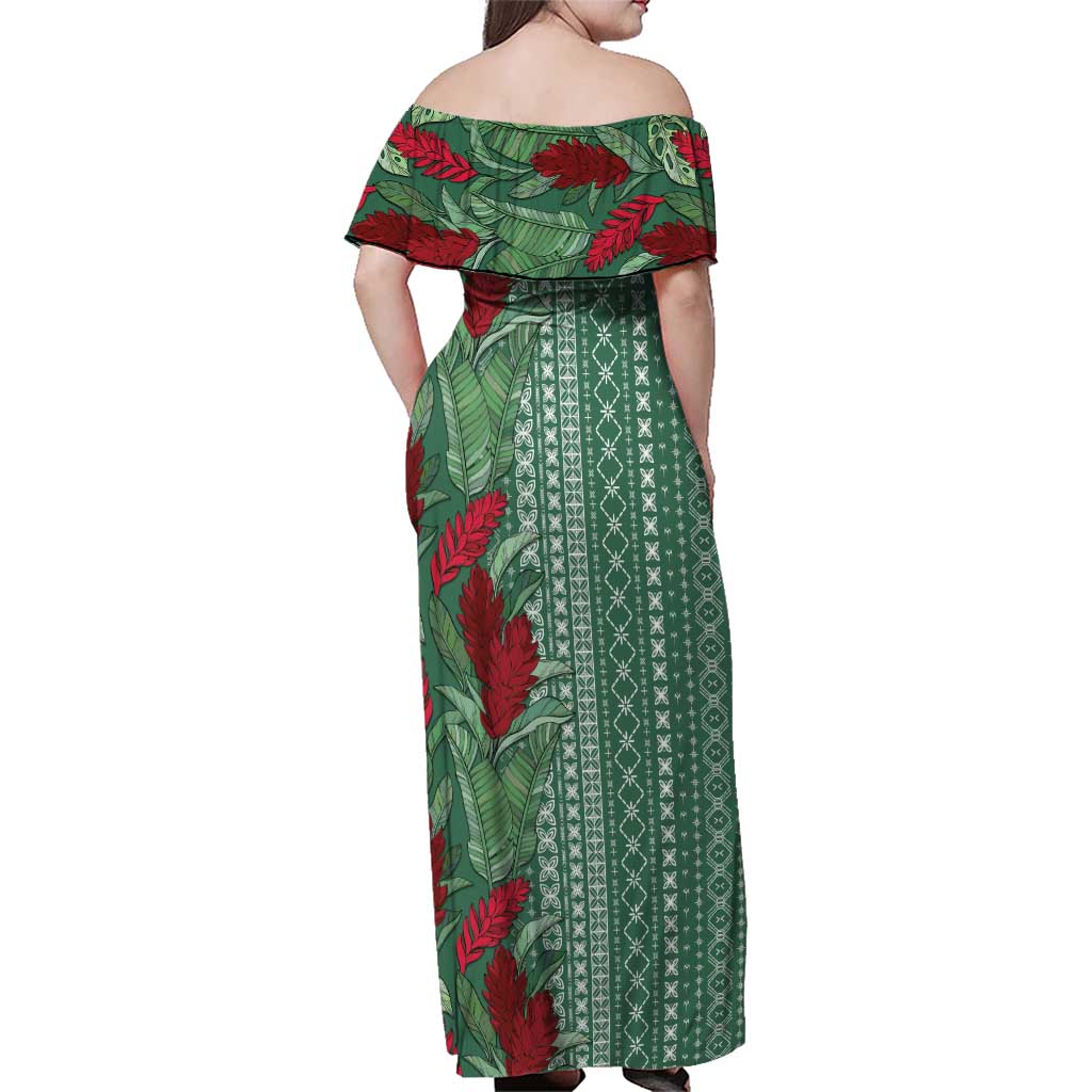 Women's Day Samoa Malu Tattoo Inspired Mix Teuila Family Matching Off Shoulder Maxi Dress and Hawaiian Shirt Sage Green LT7 - Polynesian Pride