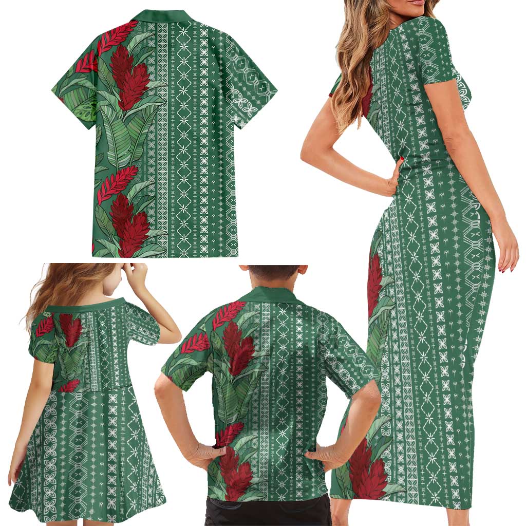 Women's Day Samoa Malu Tattoo Inspired Mix Teuila Family Matching Short Sleeve Bodycon Dress and Hawaiian Shirt Sage Green LT7 - Polynesian Pride