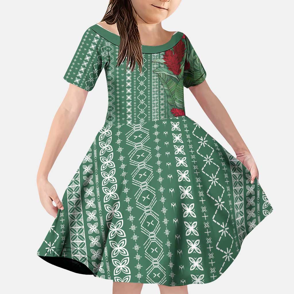 Women's Day Samoa Malu Tattoo Inspired Mix Teuila Family Matching Summer Maxi Dress and Hawaiian Shirt Sage Green LT7 Daughter's Dress Sage Green - Polynesian Pride