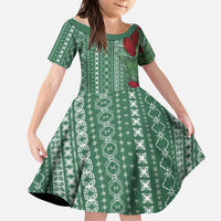 Women's Day Samoa Malu Tattoo Inspired Mix Teuila Family Matching Summer Maxi Dress and Hawaiian Shirt Sage Green LT7 Daughter's Dress Sage Green - Polynesian Pride