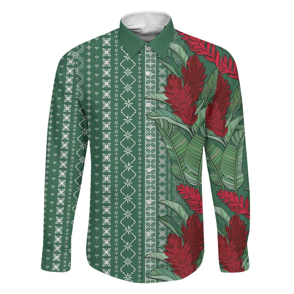 Women's Day Samoa Malu Tattoo Inspired Mix Teuila Family Matching Summer Maxi Dress and Hawaiian Shirt Sage Green LT7 Dad's Shirt - Long Sleeve Sage Green - Polynesian Pride