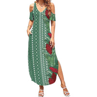 Women's Day Samoa Malu Tattoo Inspired Mix Teuila Family Matching Summer Maxi Dress and Hawaiian Shirt Sage Green LT7 Mom's Dress Sage Green - Polynesian Pride