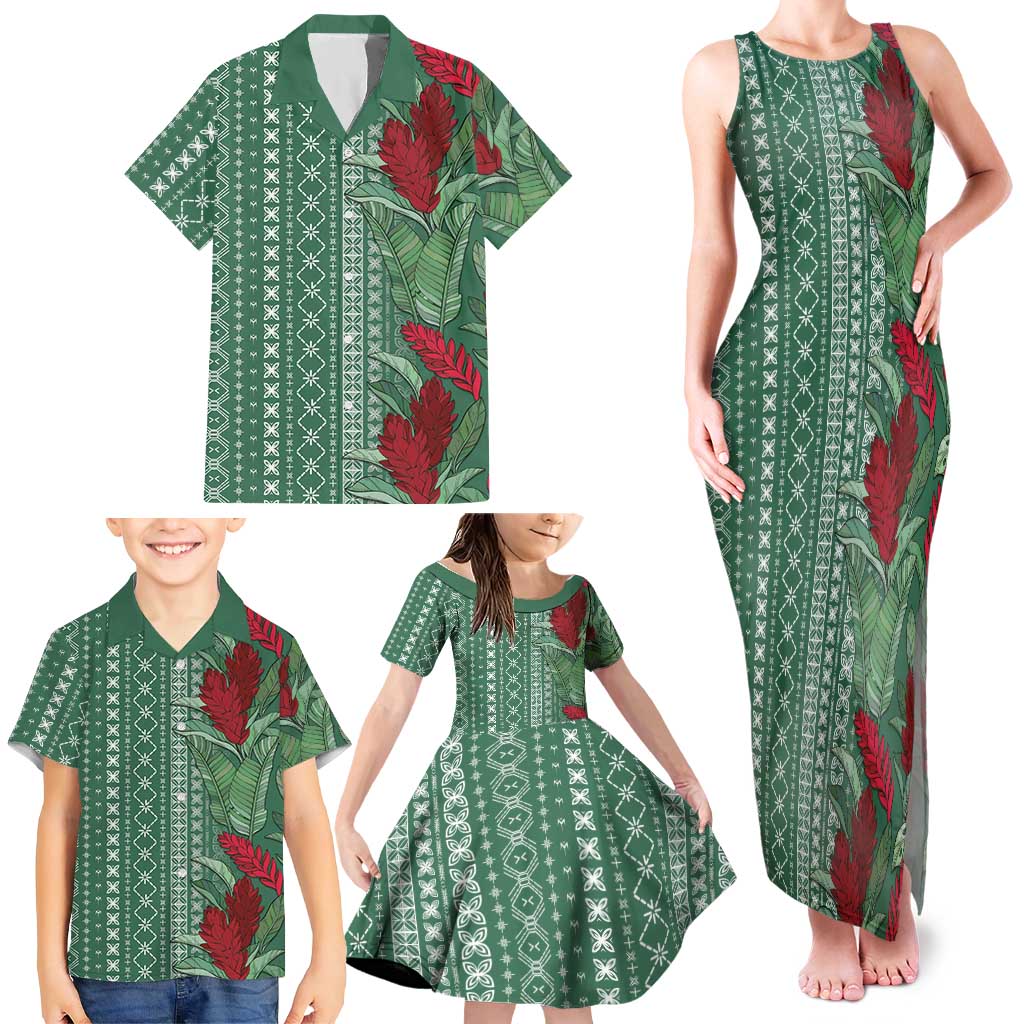 Women's Day Samoa Malu Tattoo Inspired Mix Teuila Family Matching Tank Maxi Dress and Hawaiian Shirt Sage Green LT7 - Polynesian Pride