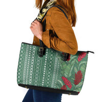 Women's Day Samoa Malu Tattoo Inspired Mix Teuila Leather Tote Bag Sage Green