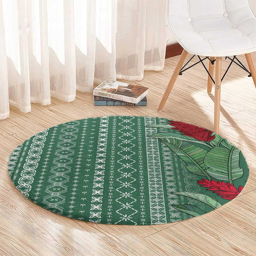 Women's Day Samoa Malu Tattoo Inspired Mix Teuila Round Carpet Sage Green