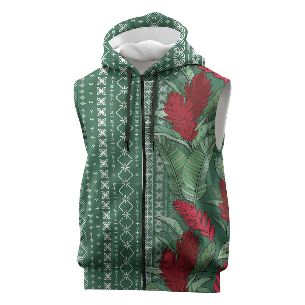 Women's Day Samoa Malu Tattoo Inspired Mix Teuila Sleeveless Zip Hoodie Sage Green