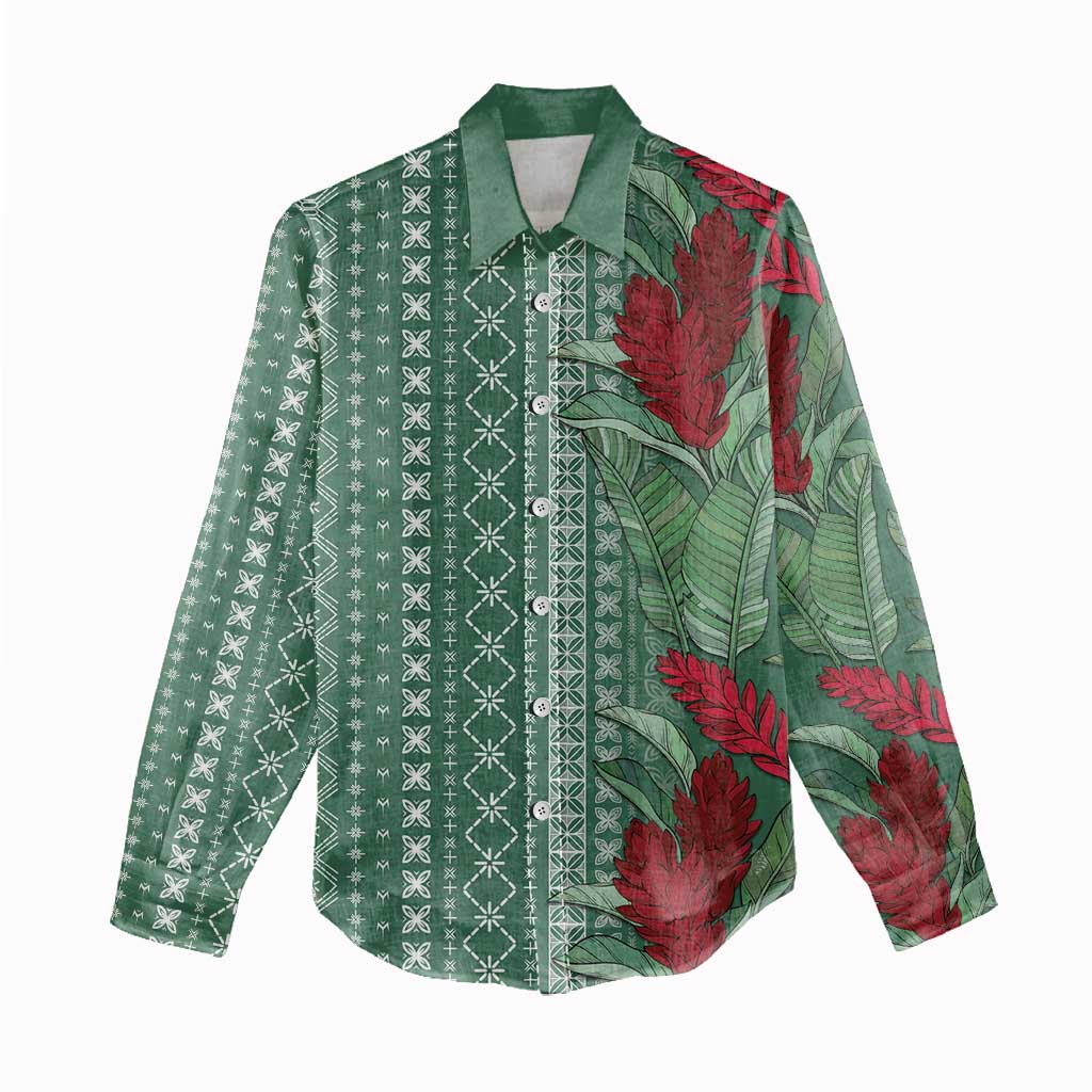 Women's Day Samoa Malu Tattoo Inspired Mix Teuila Women Casual Shirt Sage Green