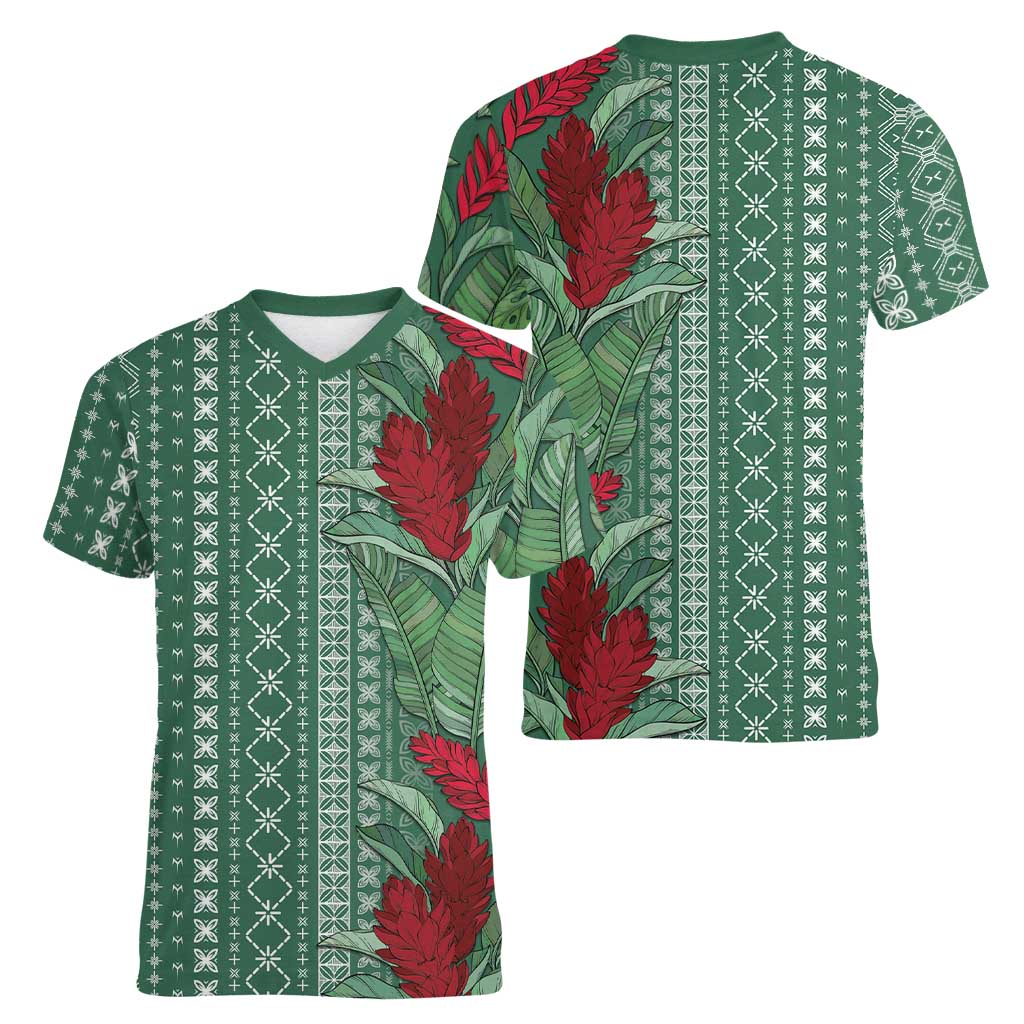 Women's Day Samoa Malu Tattoo Inspired Mix Teuila Women V-Neck T-Shirt Sage Green