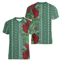 Women's Day Samoa Malu Tattoo Inspired Mix Teuila Women V-Neck T-Shirt Sage Green