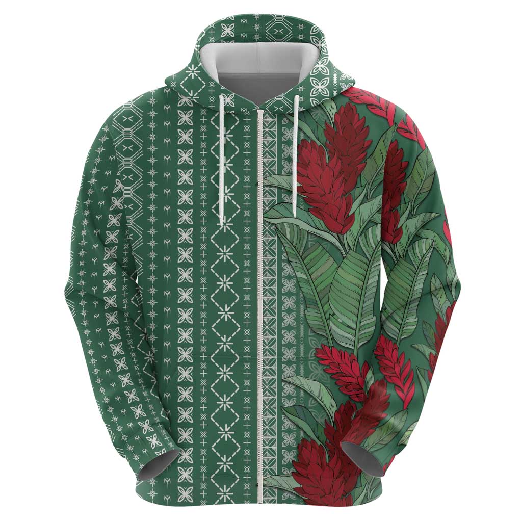 Women's Day Samoa Malu Tattoo Inspired Mix Teuila Zip Hoodie Sage Green