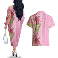 Women's Day Samoa Malu Tattoo Inspired Mix Teuila Couples Matching Off The Shoulder Long Sleeve Dress and Hawaiian Shirt Rose Pink LT7 - Polynesian Pride