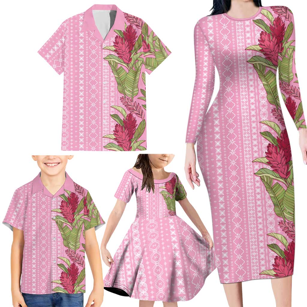Women's Day Samoa Malu Tattoo Inspired Mix Teuila Family Matching Long Sleeve Bodycon Dress and Hawaiian Shirt Rose Pink LT7 - Polynesian Pride