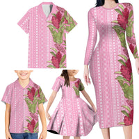 Women's Day Samoa Malu Tattoo Inspired Mix Teuila Family Matching Long Sleeve Bodycon Dress and Hawaiian Shirt Rose Pink LT7 - Polynesian Pride