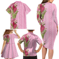 Women's Day Samoa Malu Tattoo Inspired Mix Teuila Family Matching Long Sleeve Bodycon Dress and Hawaiian Shirt Rose Pink LT7 - Polynesian Pride