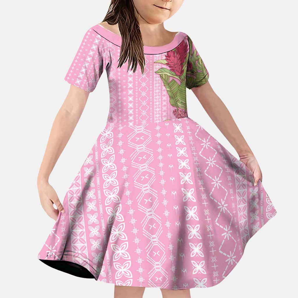 Women's Day Samoa Malu Tattoo Inspired Mix Teuila Family Matching Off The Shoulder Long Sleeve Dress and Hawaiian Shirt Rose Pink LT7 Daughter's Dress Rose Pink - Polynesian Pride