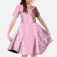 Women's Day Samoa Malu Tattoo Inspired Mix Teuila Family Matching Off The Shoulder Long Sleeve Dress and Hawaiian Shirt Rose Pink LT7 Daughter's Dress Rose Pink - Polynesian Pride