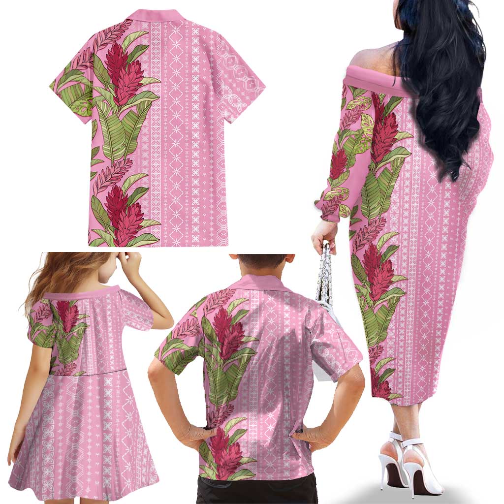 Women's Day Samoa Malu Tattoo Inspired Mix Teuila Family Matching Off The Shoulder Long Sleeve Dress and Hawaiian Shirt Rose Pink LT7 - Polynesian Pride