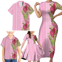 Women's Day Samoa Malu Tattoo Inspired Mix Teuila Family Matching Short Sleeve Bodycon Dress and Hawaiian Shirt Rose Pink LT7 - Polynesian Pride