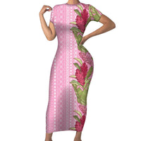 Women's Day Samoa Malu Tattoo Inspired Mix Teuila Family Matching Short Sleeve Bodycon Dress and Hawaiian Shirt Rose Pink LT7 Mom's Dress Rose Pink - Polynesian Pride