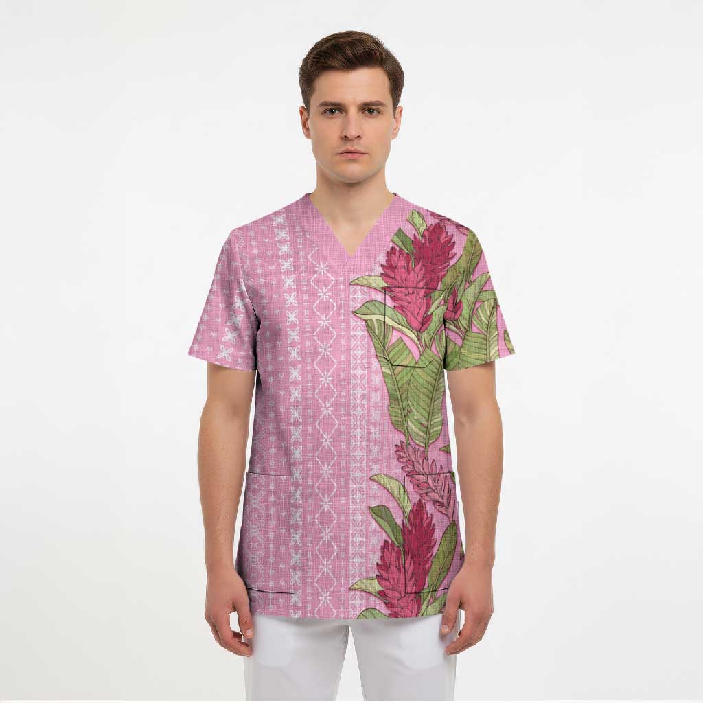 Women's Day Samoa Malu Tattoo Inspired Mix Teuila Scrub Top Rose Pink