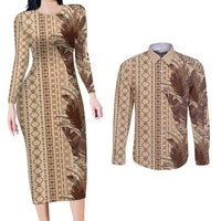 Women's Day Samoa Malu Tattoo Inspired Mix Teuila Couples Matching Long Sleeve Bodycon Dress and Long Sleeve Button Shirt Vintage Tapa