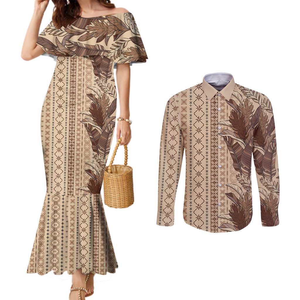 Women's Day Samoa Malu Tattoo Inspired Mix Teuila Couples Matching Mermaid Dress and Long Sleeve Button Shirt Vintage Tapa