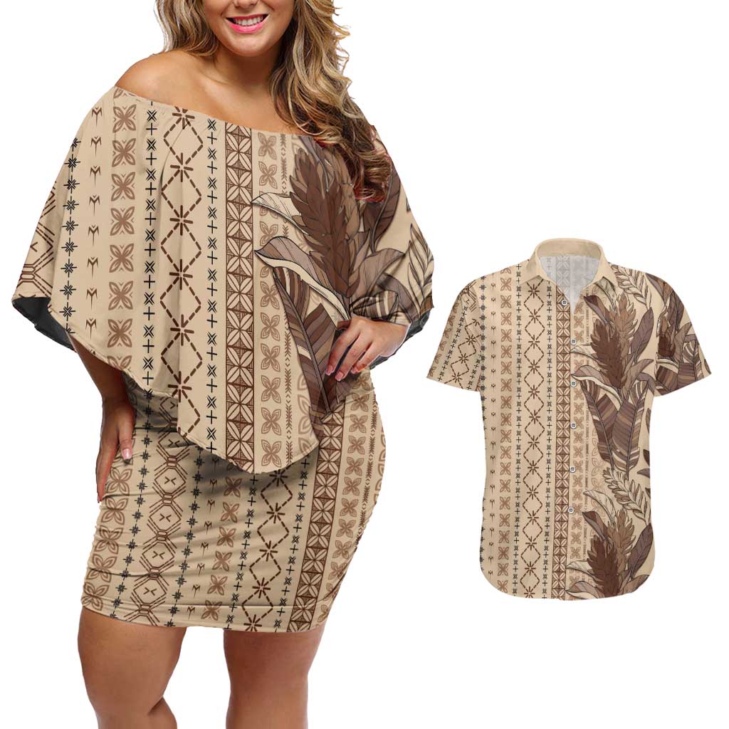 Women's Day Samoa Malu Tattoo Inspired Mix Teuila Couples Matching Off Shoulder Short Dress and Hawaiian Shirt Vintage Tapa