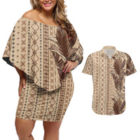 Women's Day Samoa Malu Tattoo Inspired Mix Teuila Couples Matching Off Shoulder Short Dress and Hawaiian Shirt Vintage Tapa