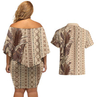 Women's Day Samoa Malu Tattoo Inspired Mix Teuila Couples Matching Off Shoulder Short Dress and Hawaiian Shirt Vintage Tapa
