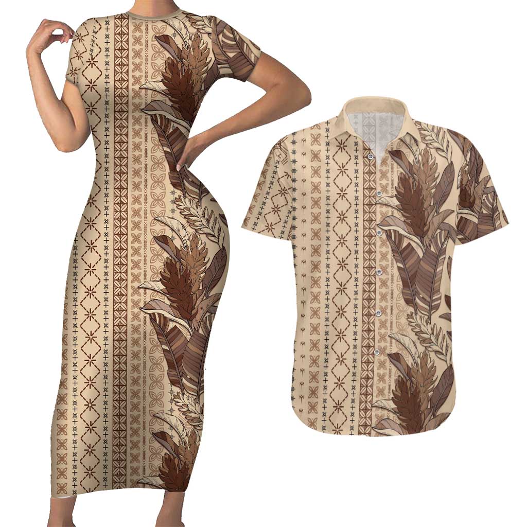 Women's Day Samoa Malu Tattoo Inspired Mix Teuila Couples Matching Short Sleeve Bodycon Dress and Hawaiian Shirt Vintage Tapa