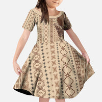 Women's Day Samoa Malu Tattoo Inspired Mix Teuila Family Matching Off Shoulder Maxi Dress and Hawaiian Shirt Vintage Tapa LT7 Daughter's Dress Beige - Polynesian Pride