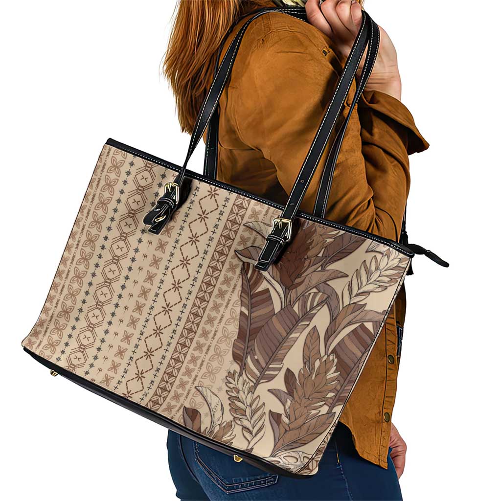 Women's Day Samoa Malu Tattoo Inspired Mix Teuila Leather Tote Bag Vintage Tapa