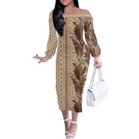 Women's Day Samoa Malu Tattoo Inspired Mix Teuila Off The Shoulder Long Sleeve Dress Vintage Tapa
