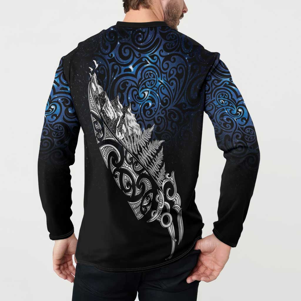 Maori Matariki Button Sweatshirt Landscape Styled Fern - Galaxy