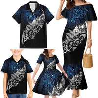 Maori Matariki Family Matching Mermaid Dress and Hawaiian Shirt Landscape Styled Fern - Galaxy LT7 - Polynesian Pride