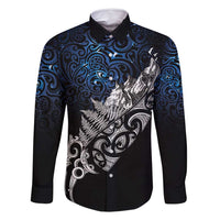 Maori Matariki Family Matching Mermaid Dress and Hawaiian Shirt Landscape Styled Fern - Galaxy LT7 Dad's Shirt - Long Sleeve Black - Polynesian Pride