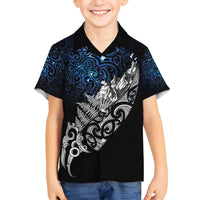 Maori Matariki Family Matching Off Shoulder Maxi Dress and Hawaiian Shirt Landscape Styled Fern - Galaxy LT7 Son's Shirt Black - Polynesian Pride