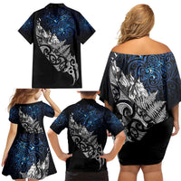 Maori Matariki Family Matching Off Shoulder Short Dress and Hawaiian Shirt Landscape Styled Fern - Galaxy LT7 - Polynesian Pride