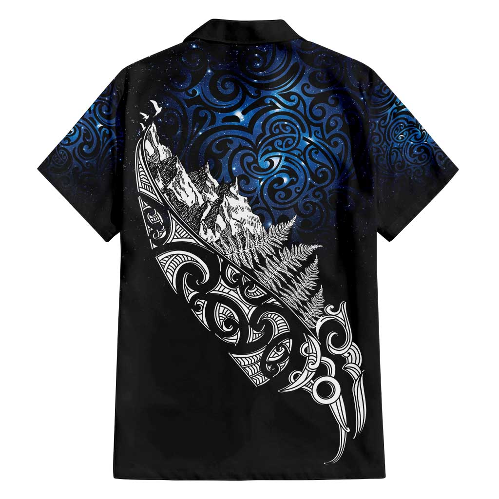 Maori Matariki Family Matching Off Shoulder Short Dress and Hawaiian Shirt Landscape Styled Fern - Galaxy LT7 - Polynesian Pride