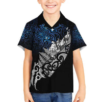 Maori Matariki Family Matching Short Sleeve Bodycon Dress and Hawaiian Shirt Landscape Styled Fern - Galaxy LT7 Son's Shirt Black - Polynesian Pride