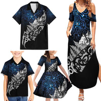 Maori Matariki Family Matching Summer Maxi Dress and Hawaiian Shirt Landscape Styled Fern - Galaxy LT7 - Polynesian Pride
