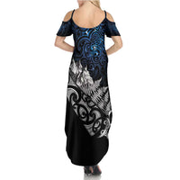 Maori Matariki Family Matching Summer Maxi Dress and Hawaiian Shirt Landscape Styled Fern - Galaxy LT7 - Polynesian Pride