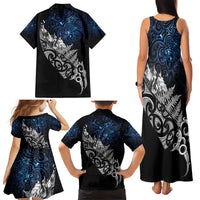 Maori Matariki Family Matching Tank Maxi Dress and Hawaiian Shirt Landscape Styled Fern - Galaxy LT7 - Polynesian Pride