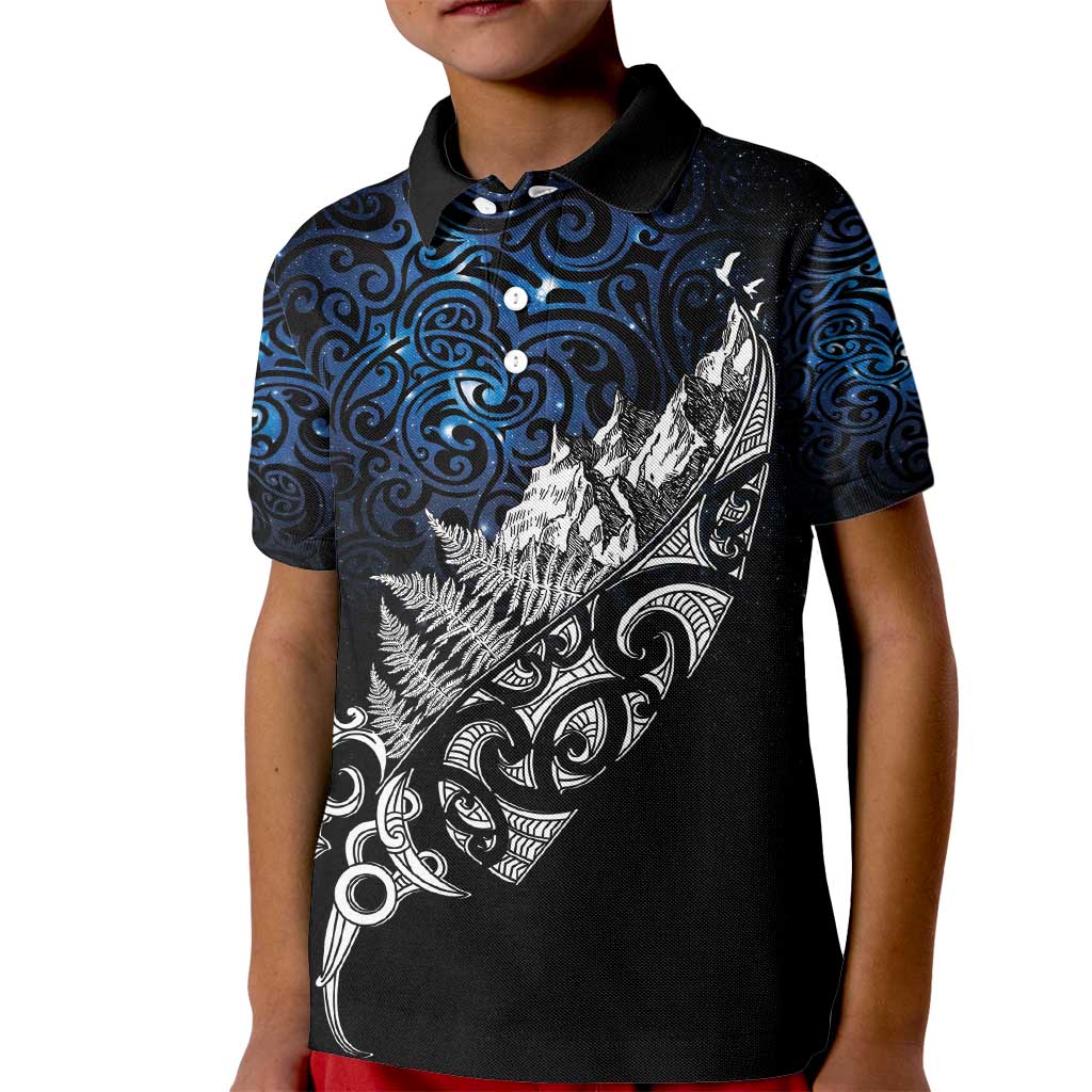 Maori Matariki Kid Polo Shirt Landscape Styled Fern - Galaxy