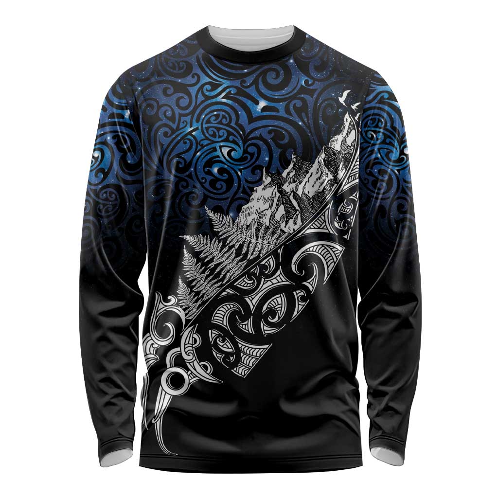 Maori Matariki Long Sleeve Shirt Landscape Styled Fern - Galaxy