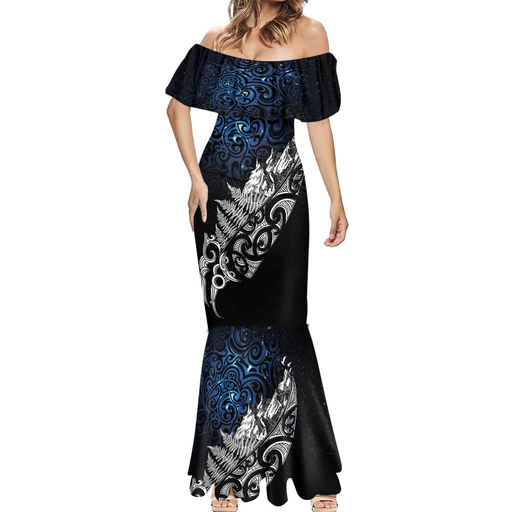 Maori Matariki Mermaid Dress Landscape Styled Fern - Galaxy LT7 - Polynesian Pride