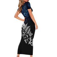 Maori Matariki Short Sleeve Bodycon Dress Landscape Styled Fern - Galaxy