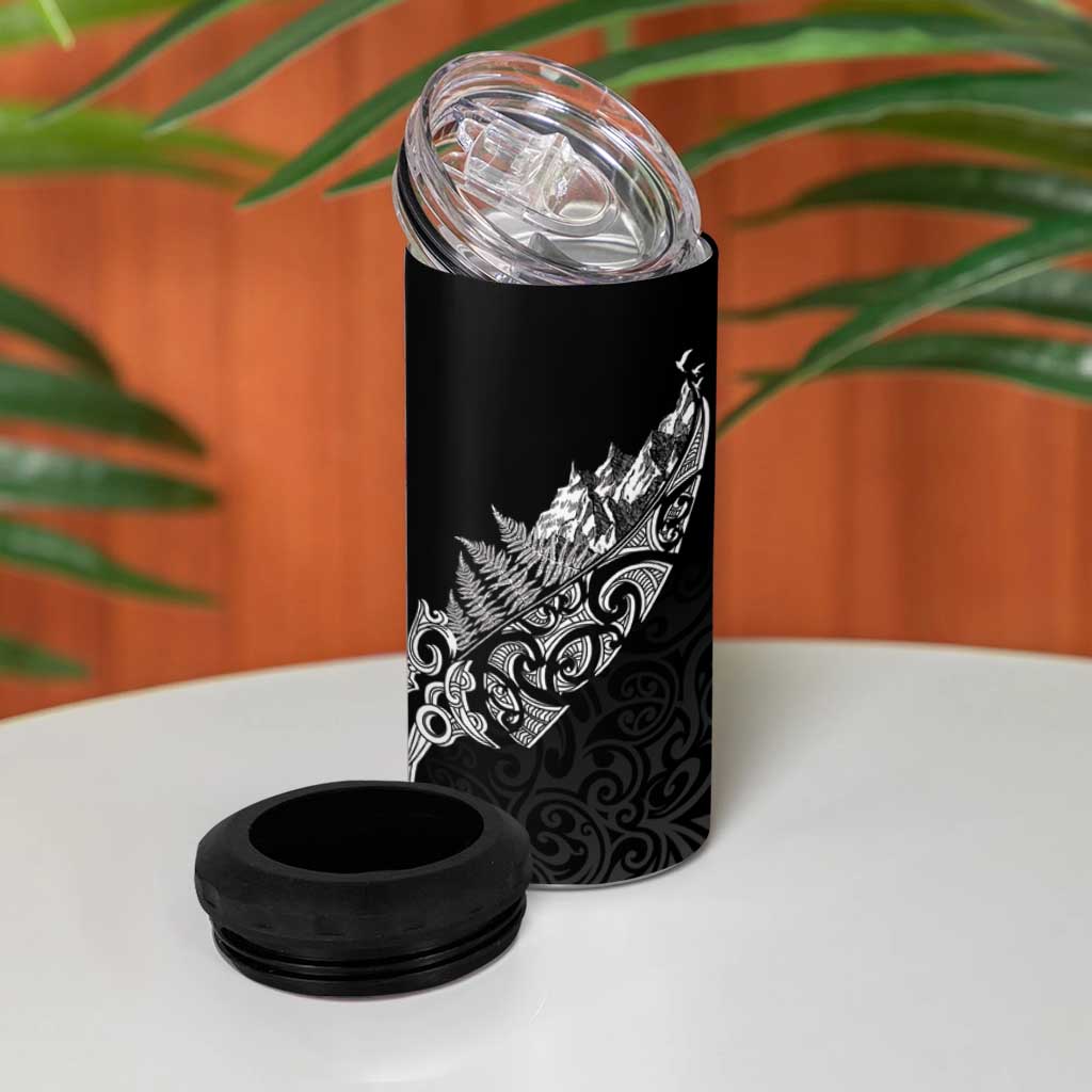 Maori Matariki 4 in 1 Can Cooler Tumbler Landscape Styled Fern - Monochrome