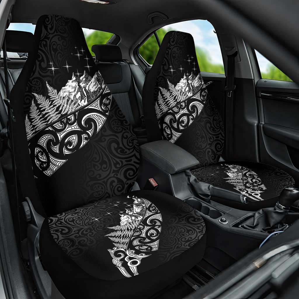 Maori Matariki Car Seat Cover Landscape Styled Fern - Monochrome LT7 One Size Black - Polynesian Pride