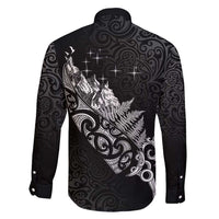 Maori Matariki Family Matching Off Shoulder Short Dress and Hawaiian Shirt Landscape Styled Fern - Monochrome LT7 - Polynesian Pride
